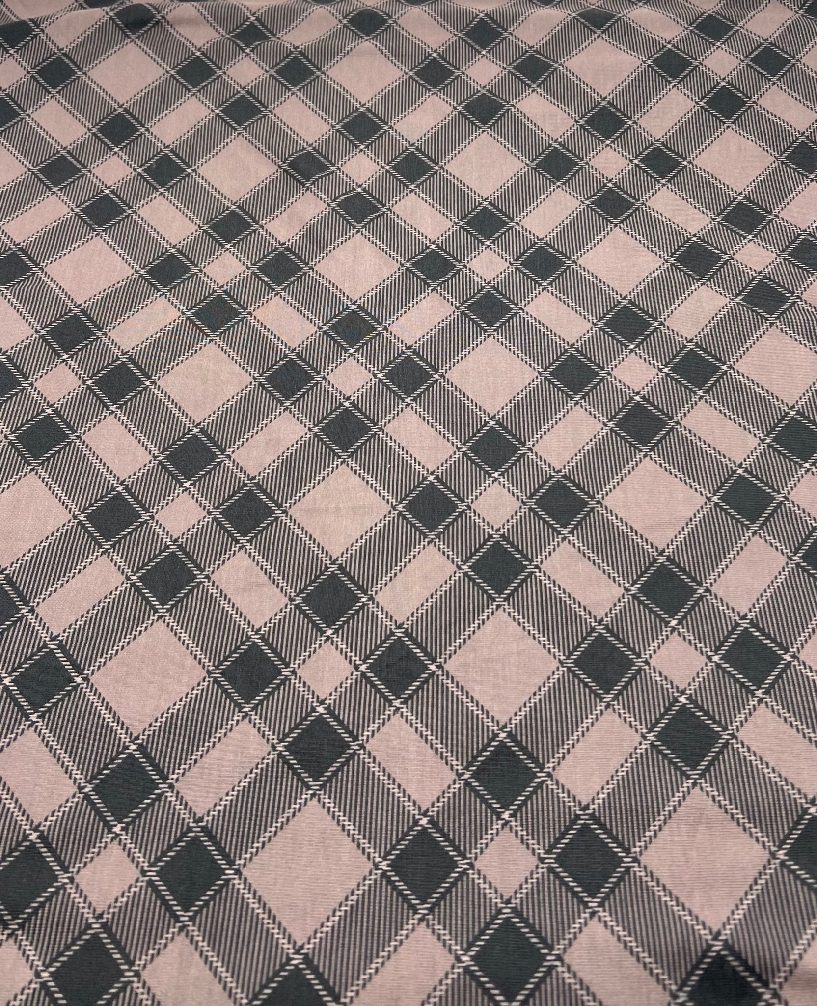 Mocha Black Diamond Check Print Spun Poly Stretch Fabric - T9 Fabrics