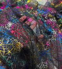 Multi Cobweb Halloween Print Mesh Fabric Stretch - T9 Fabrics
