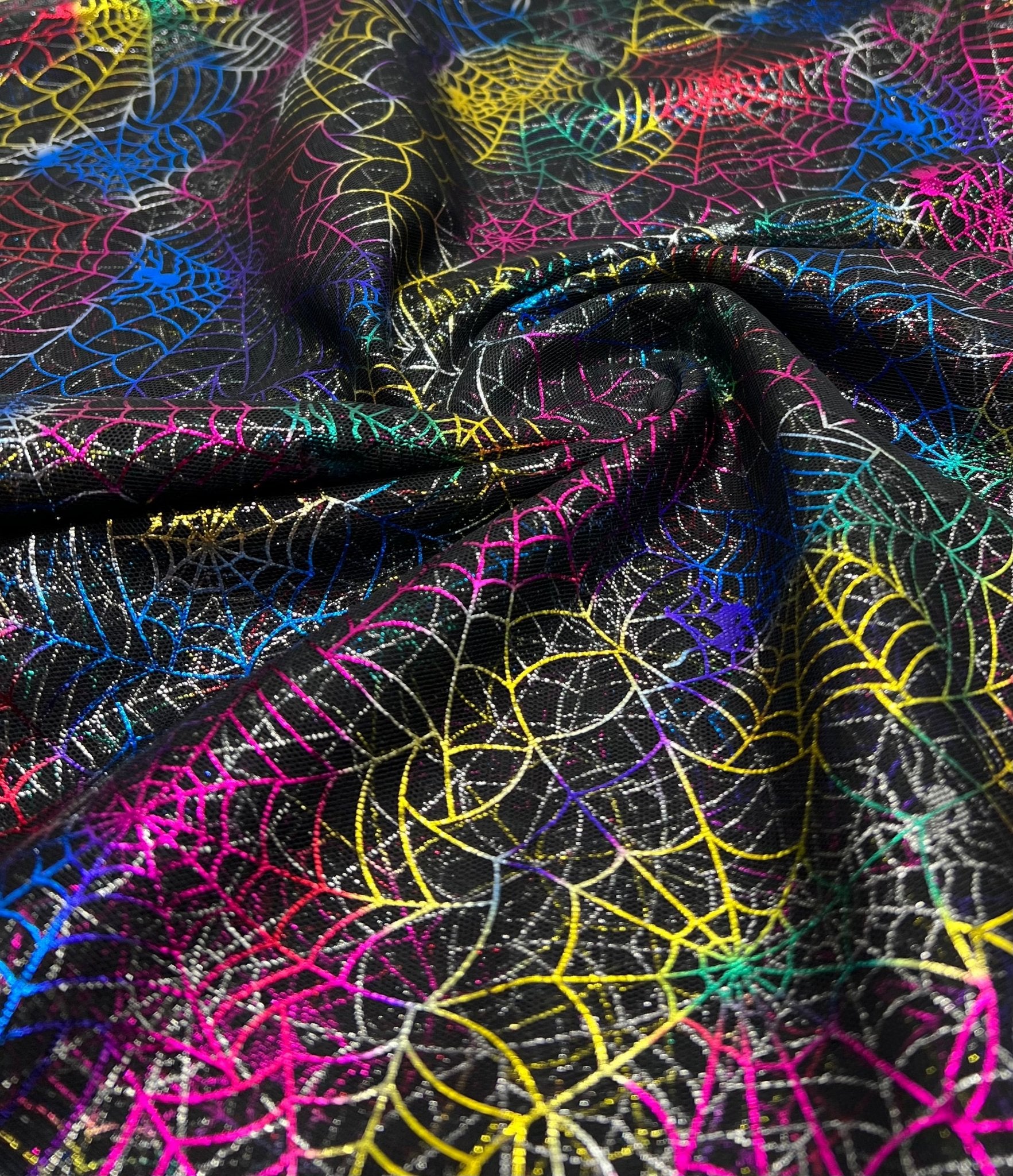 Multi Cobweb Halloween Print Mesh Fabric Stretch - T9 Fabrics