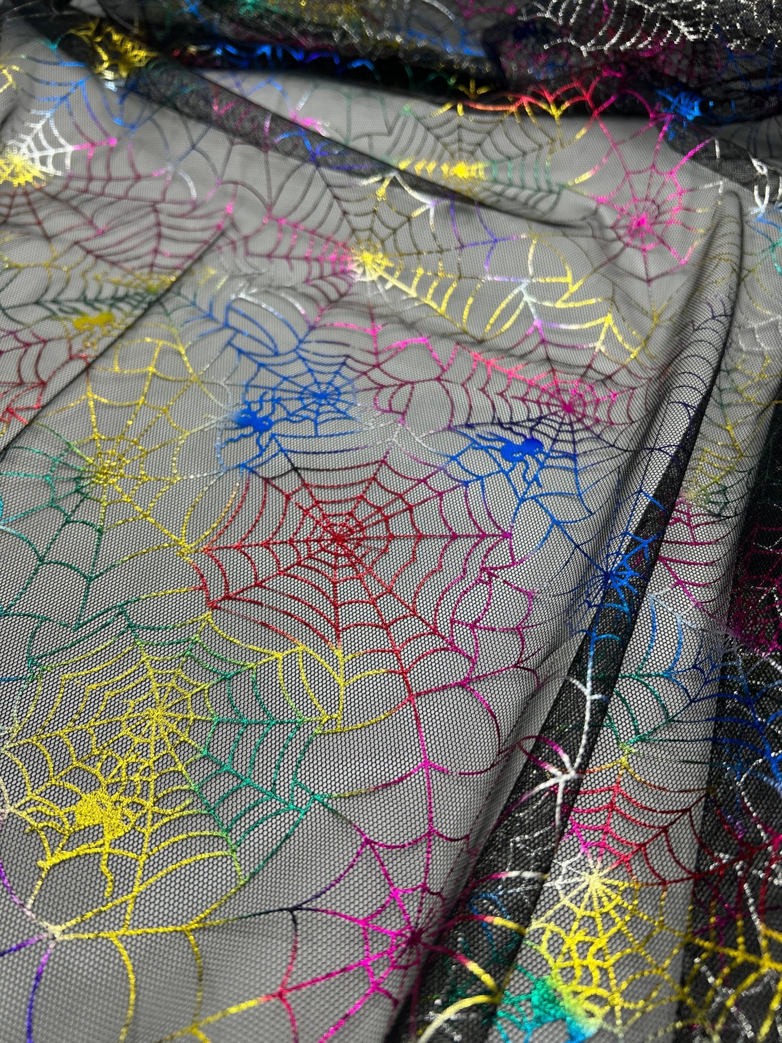 Multi Cobweb Halloween Print Mesh Fabric Stretch - T9 Fabrics