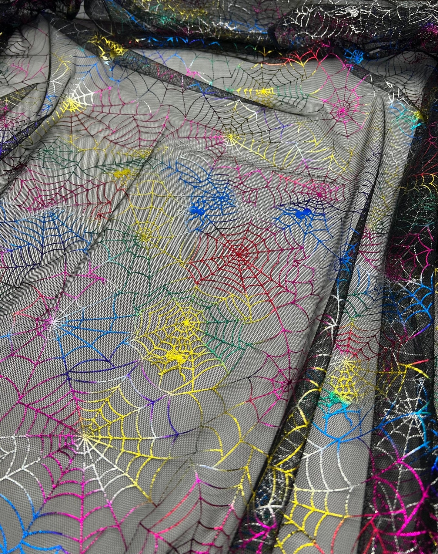 Multi Cobweb Halloween Print Mesh Fabric Stretch - T9 Fabrics