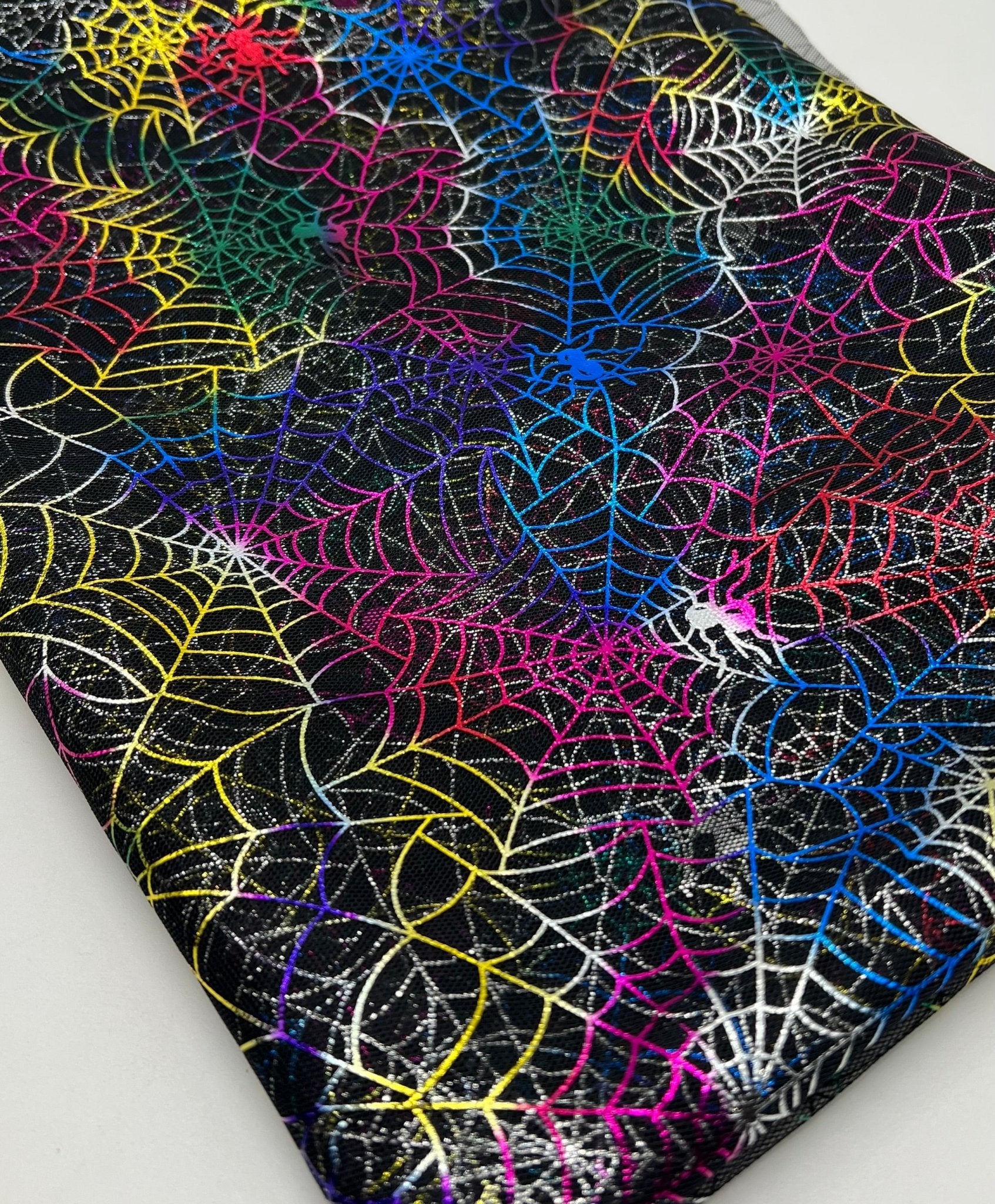 Multi Cobweb Halloween Print Mesh Fabric Stretch - T9 Fabrics