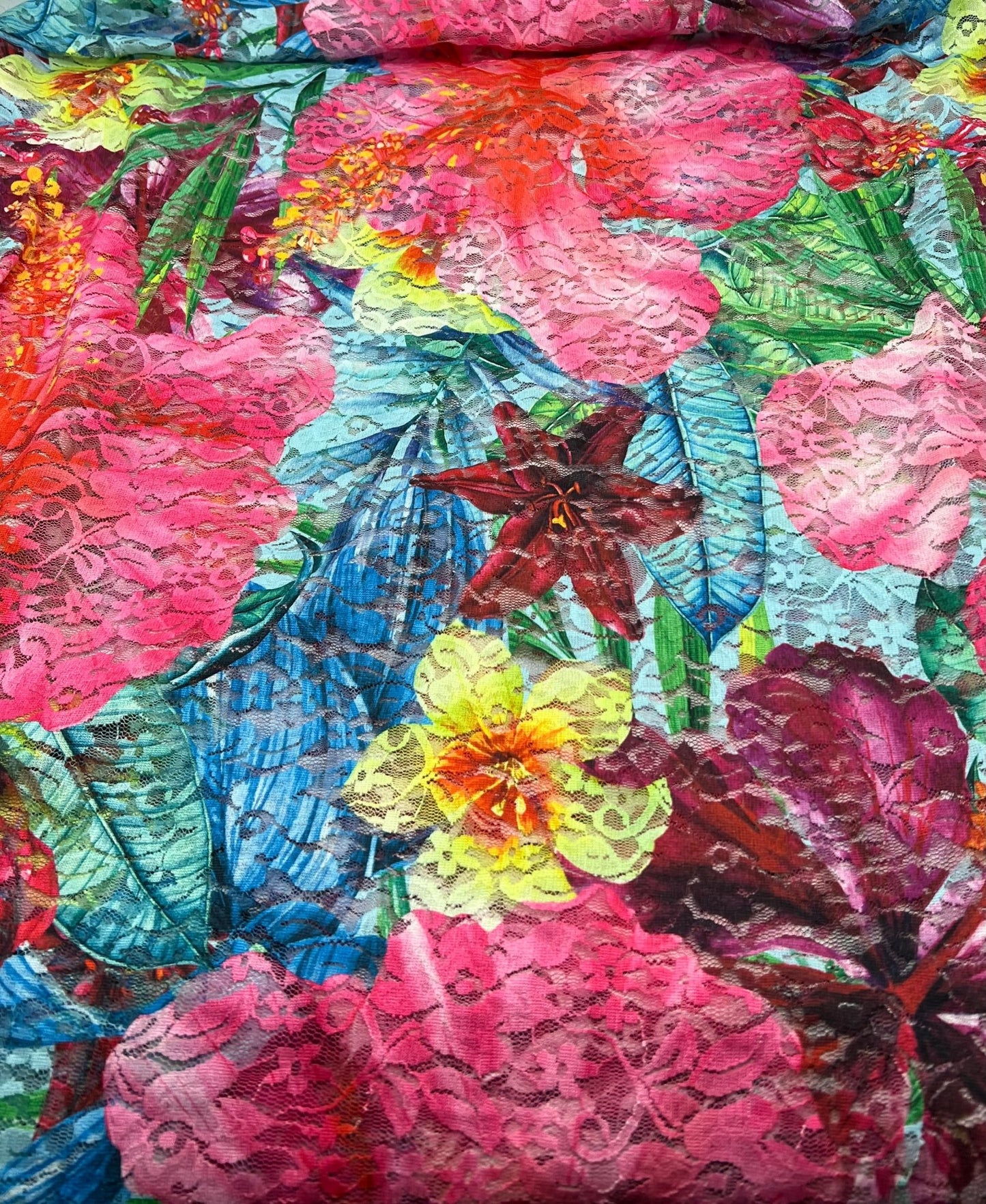 Multi Colour Vibrant Floral Lace Fabric Stretch - T9 Fabrics