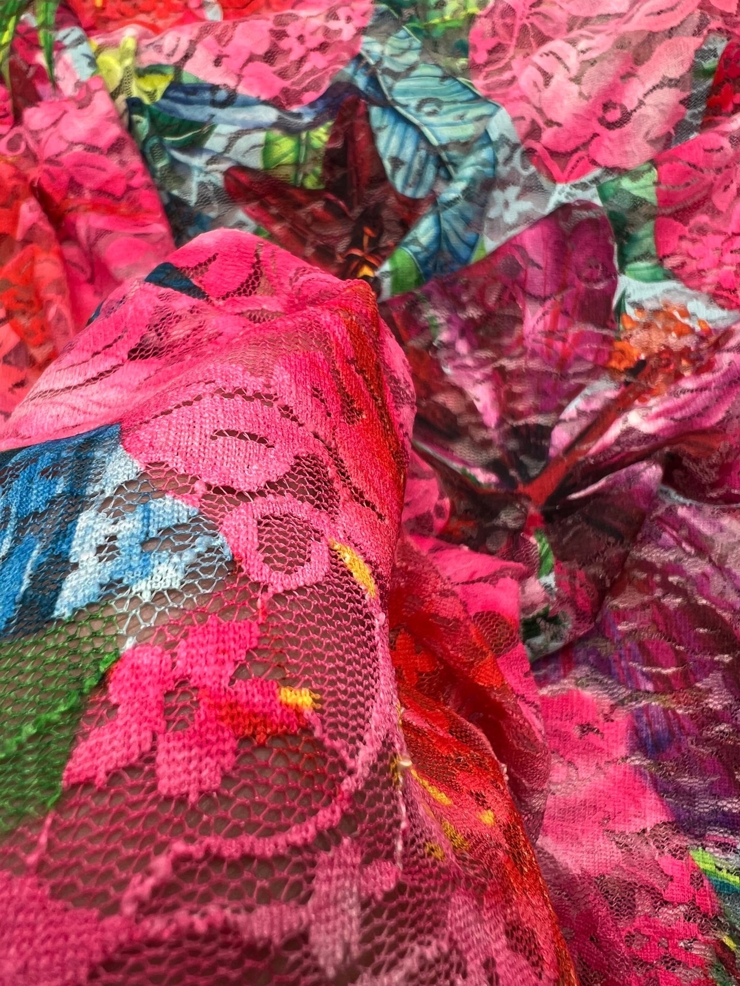 Multi Colour Vibrant Floral Lace Fabric Stretch - T9 Fabrics