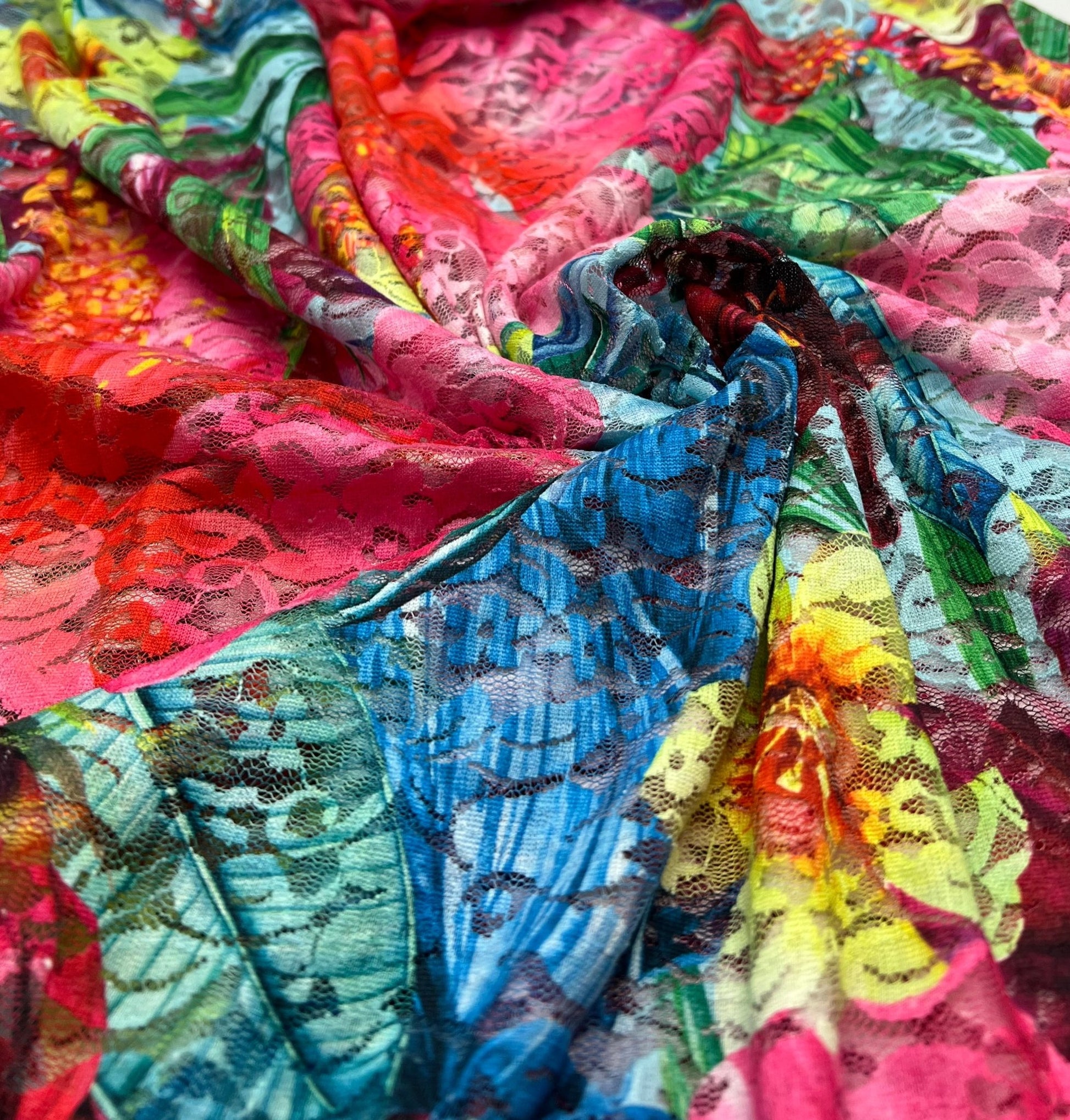 Multi Colour Vibrant Floral Lace Fabric Stretch - T9 Fabrics