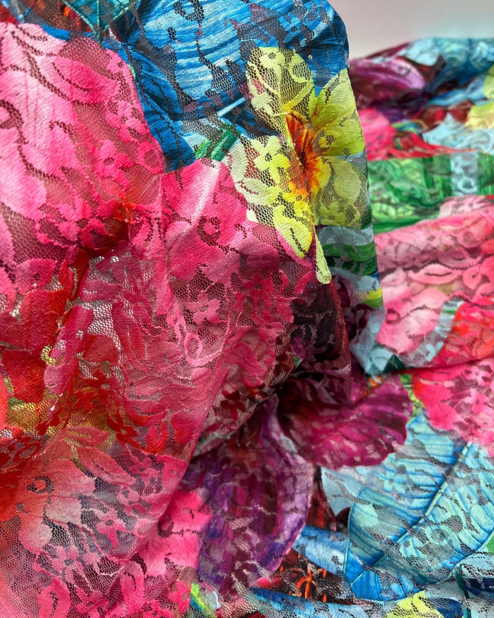 Multi Colour Vibrant Floral Lace Fabric Stretch - T9 Fabrics