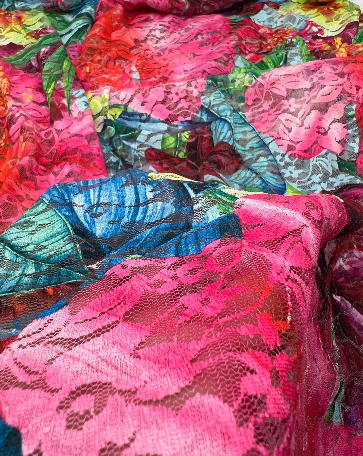 Multi Colour Vibrant Floral Lace Fabric Stretch - T9 Fabrics