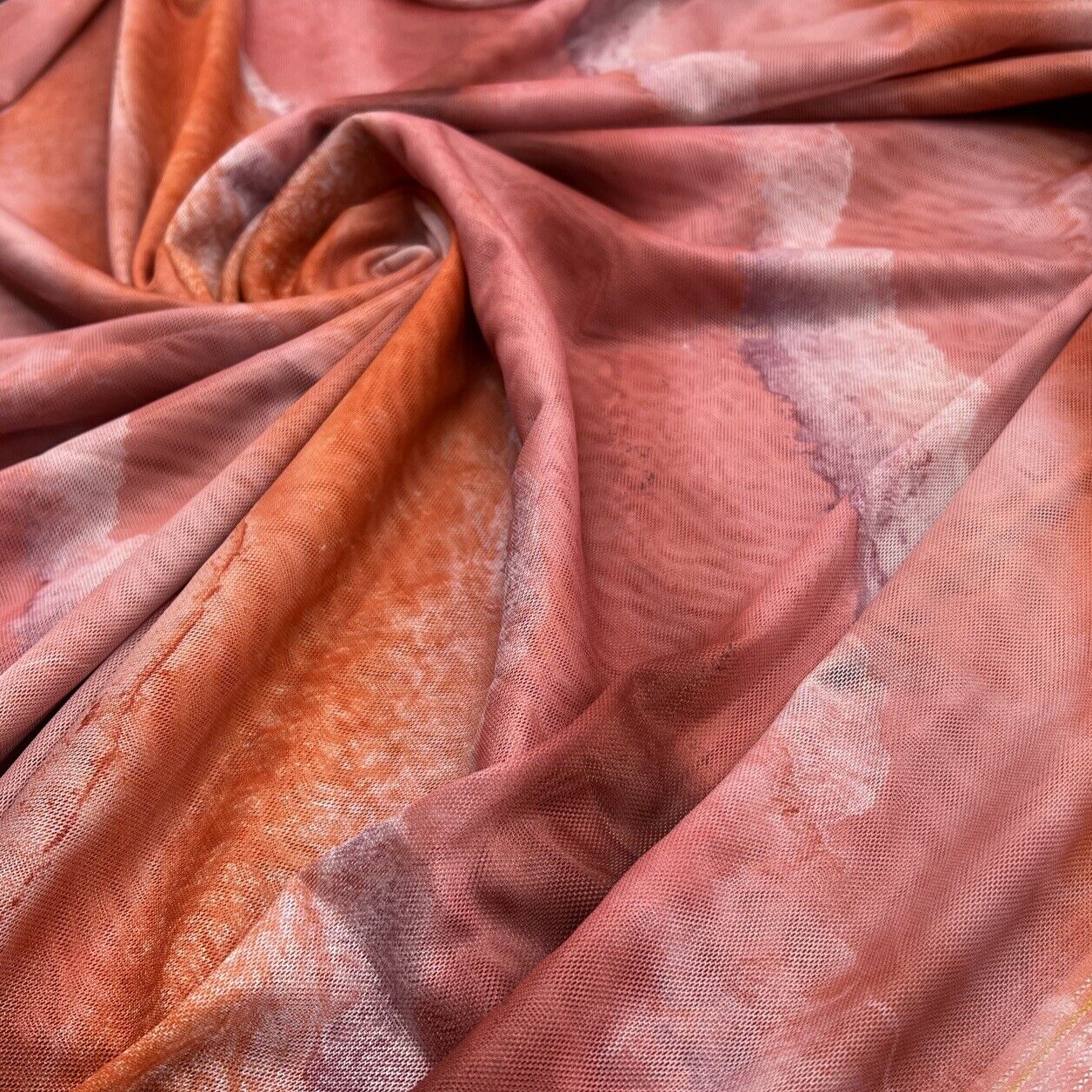 Multi Coloured Rose Orange Mesh Fabric Stretch - T9 Fabrics