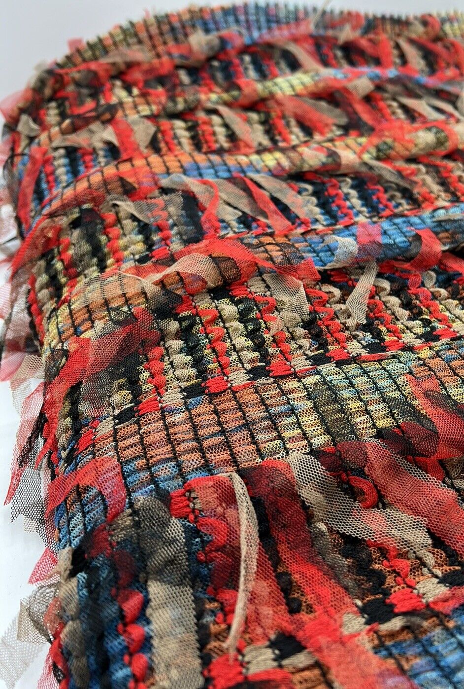 Multi Coloured Textured Tassel Fabric Stretch - T9 Fabrics