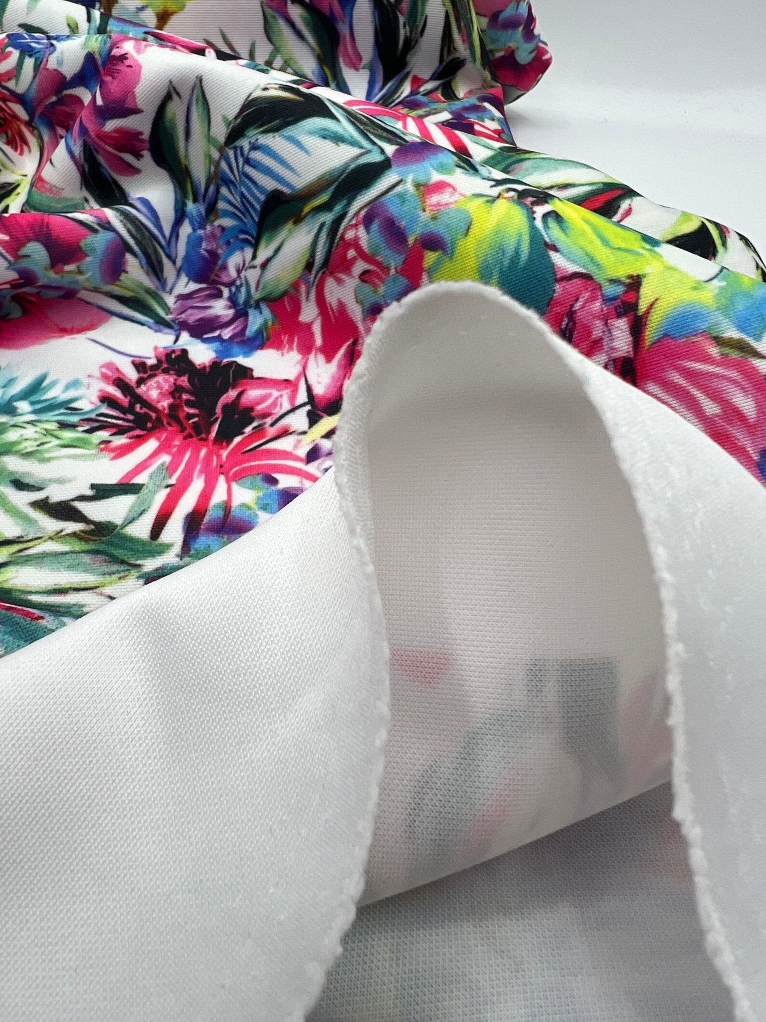 Multi Floral Printed Plain Scuba Fabric - T9 Fabrics