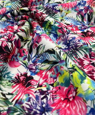 Multi Floral Printed Plain Scuba Fabric - T9 Fabrics