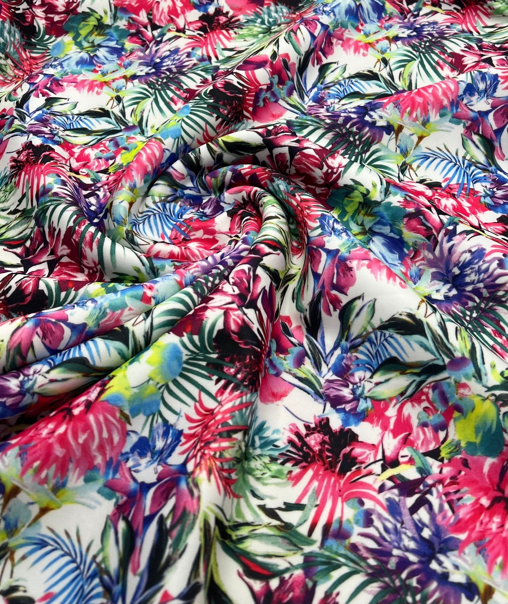 Multi Floral Printed Plain Scuba Fabric - T9 Fabrics