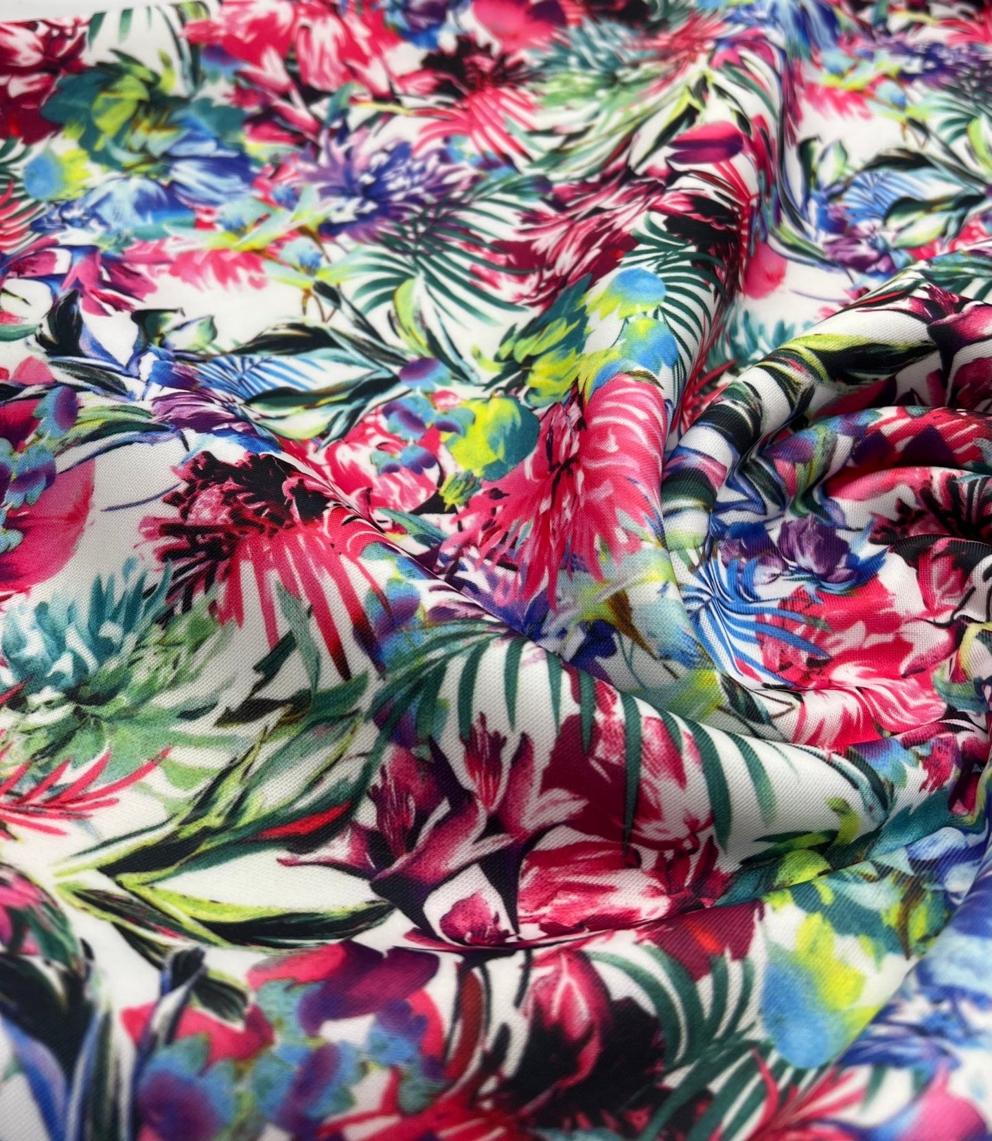 Multi Floral Printed Plain Scuba Fabric - T9 Fabrics