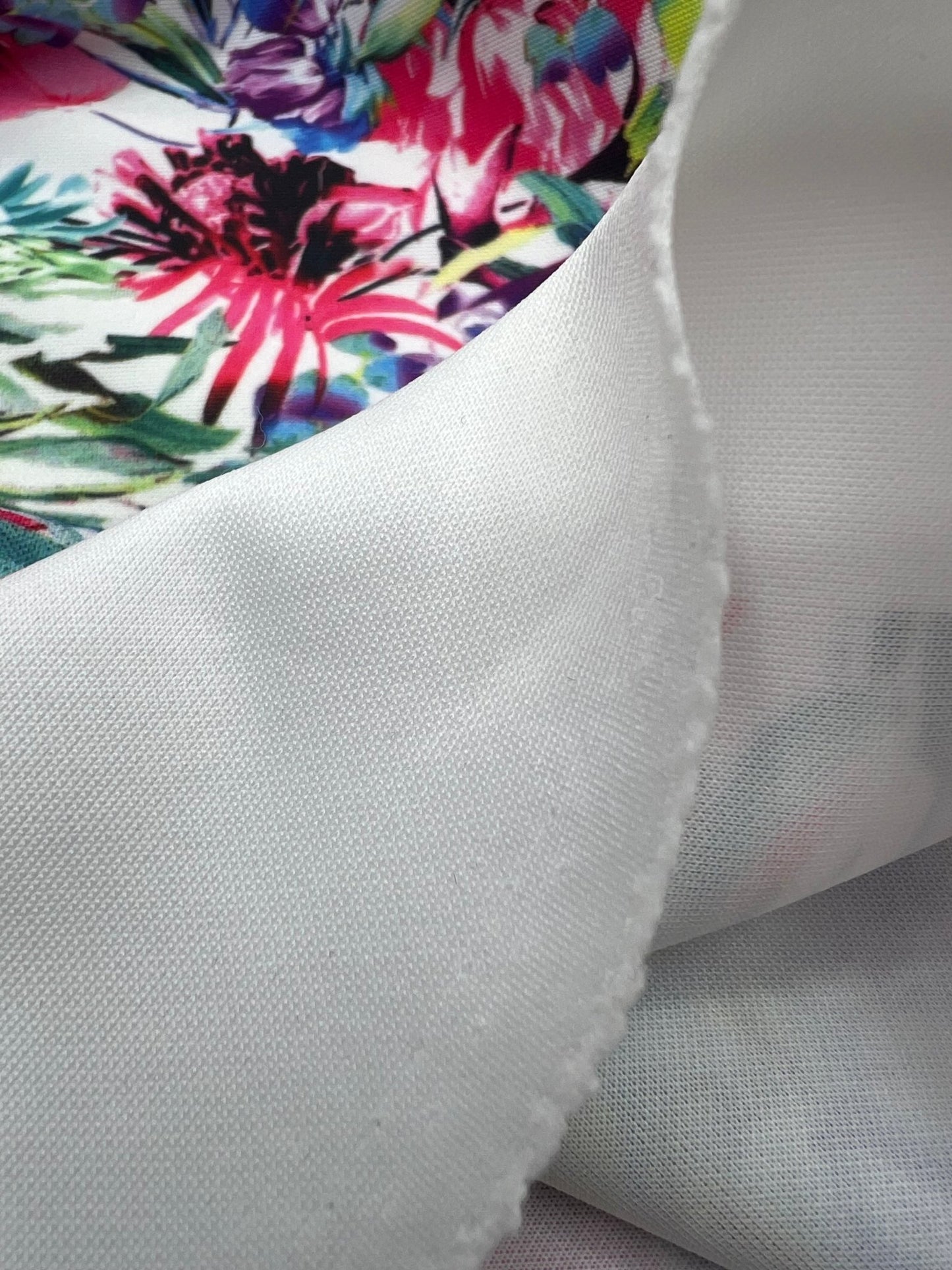 Multi Floral Printed Plain Scuba Fabric - T9 Fabrics