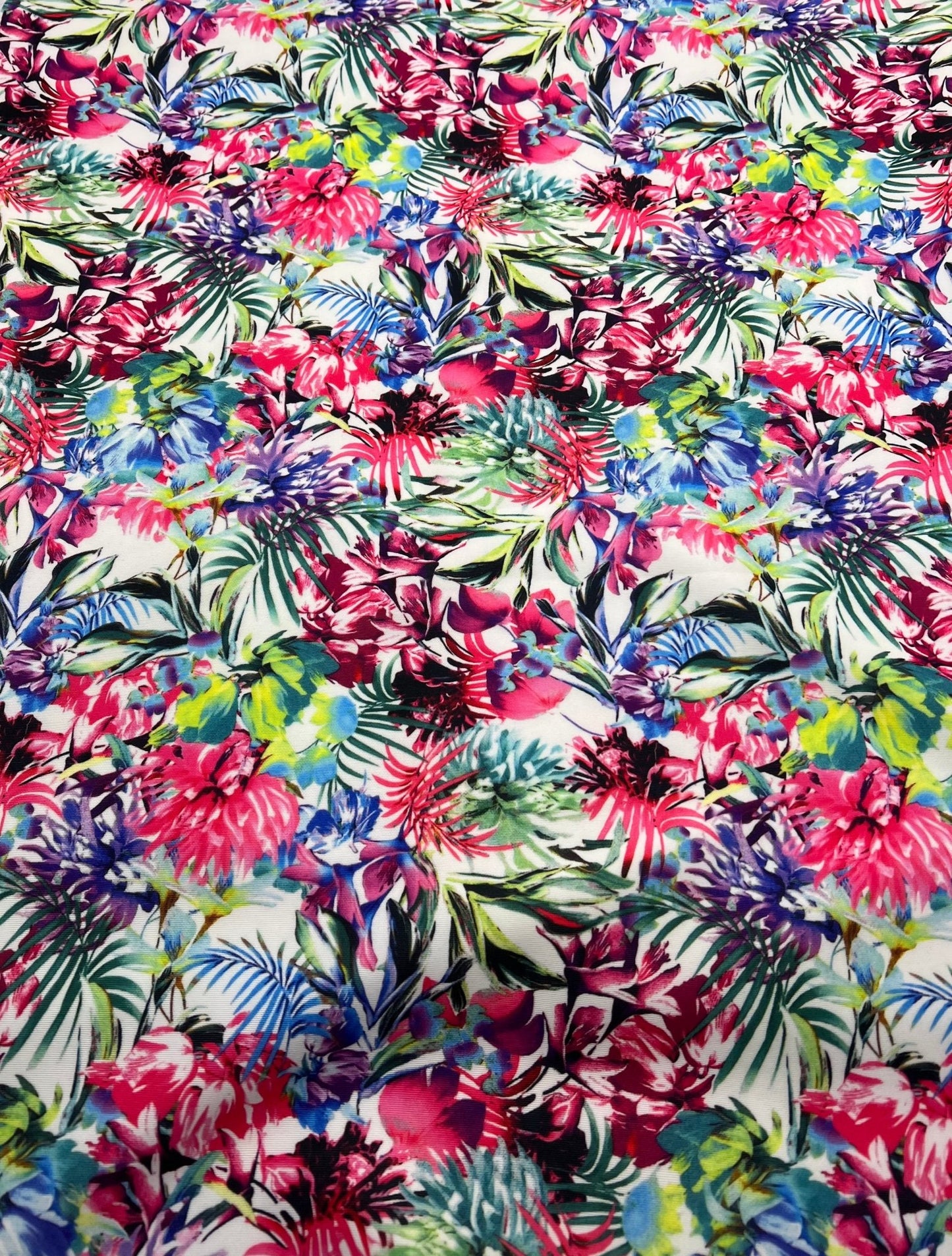 Multi Floral Printed Plain Scuba Fabric - T9 Fabrics