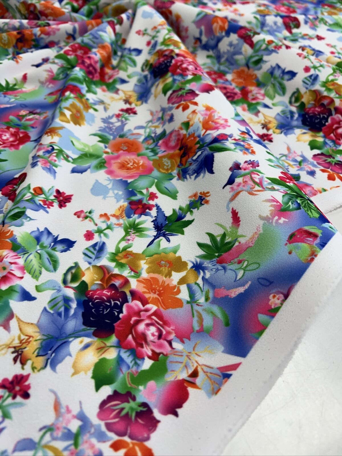 Multi Floral Printed Scuba Crepe Jersey Fabric 4 Way Stretch - T9 Fabrics