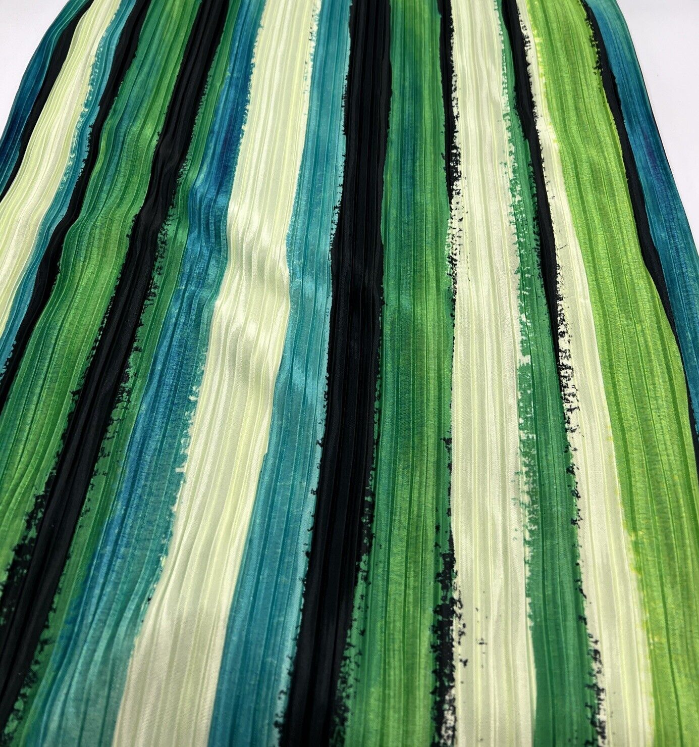 Multi Green Vertical Stripe Printed Plisse Fabric - T9 Fabrics