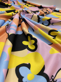 Multi Pastel Funky Retro Print Soft Touch Stretch Fabric - T9 Fabrics