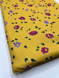 Mustard Floral Ditsy Printed Scuba Crepe Jersey Fabric 4 Way Stretch - T9 Fabrics