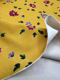 Mustard Floral Ditsy Printed Scuba Crepe Jersey Fabric 4 Way Stretch - T9 Fabrics