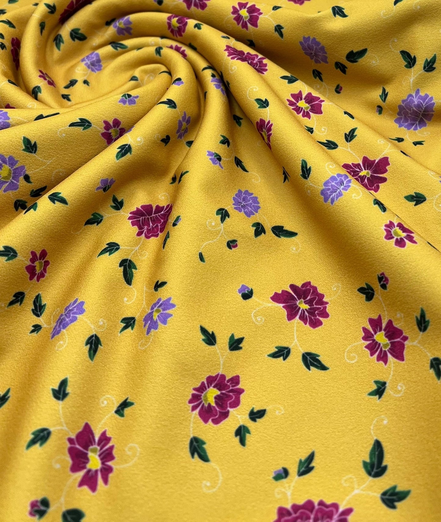 Mustard Floral Ditsy Printed Scuba Crepe Jersey Fabric 4 Way Stretch - T9 Fabrics