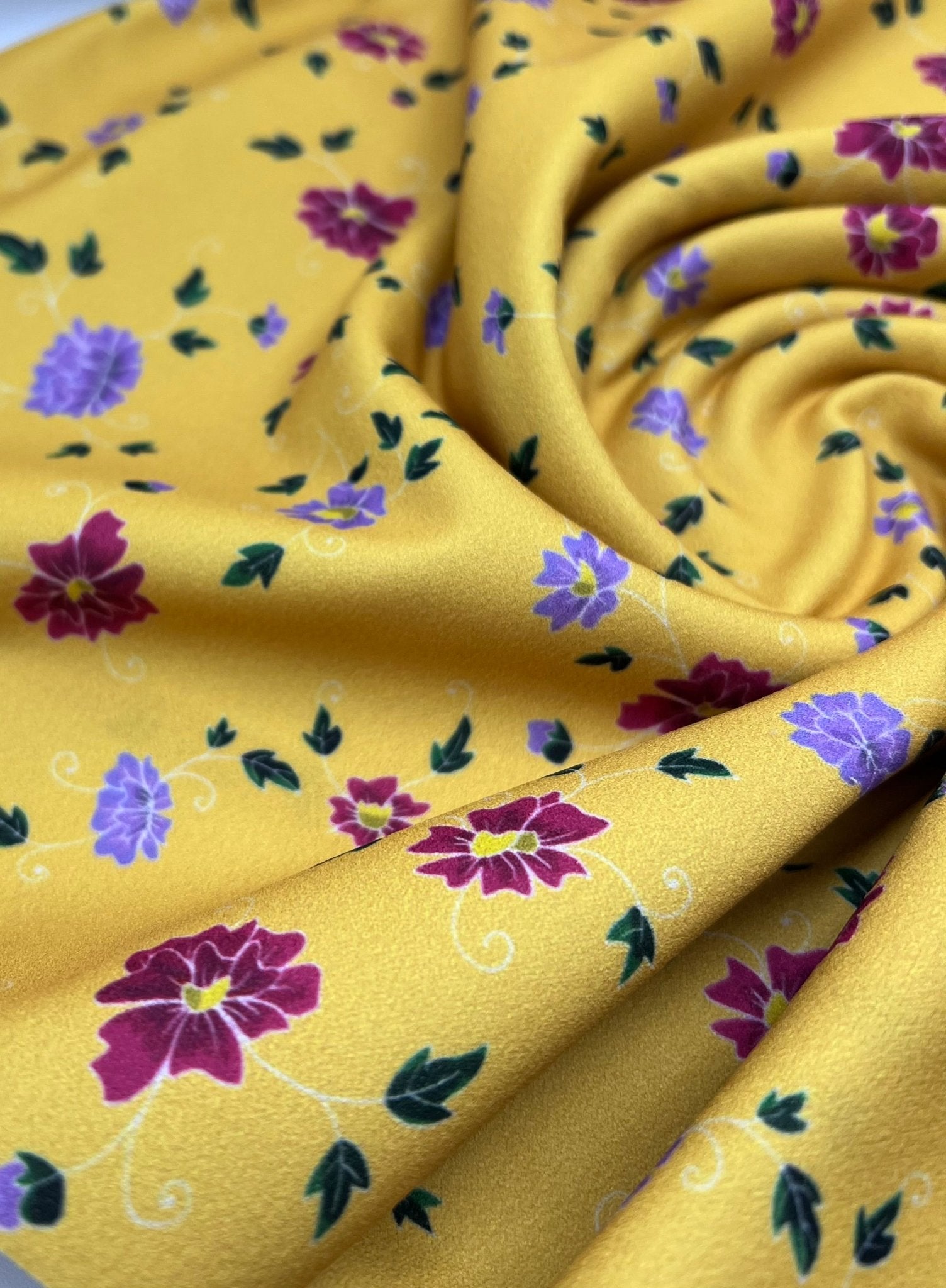 Mustard Floral Ditsy Printed Scuba Crepe Jersey Fabric 4 Way Stretch - T9 Fabrics