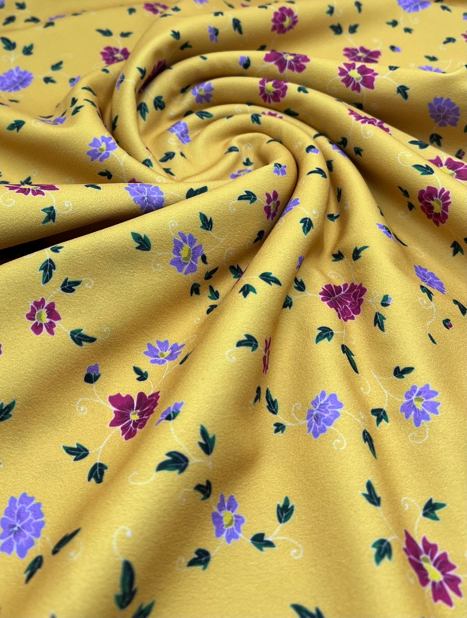 Mustard Floral Ditsy Printed Scuba Crepe Jersey Fabric 4 Way Stretch - T9 Fabrics