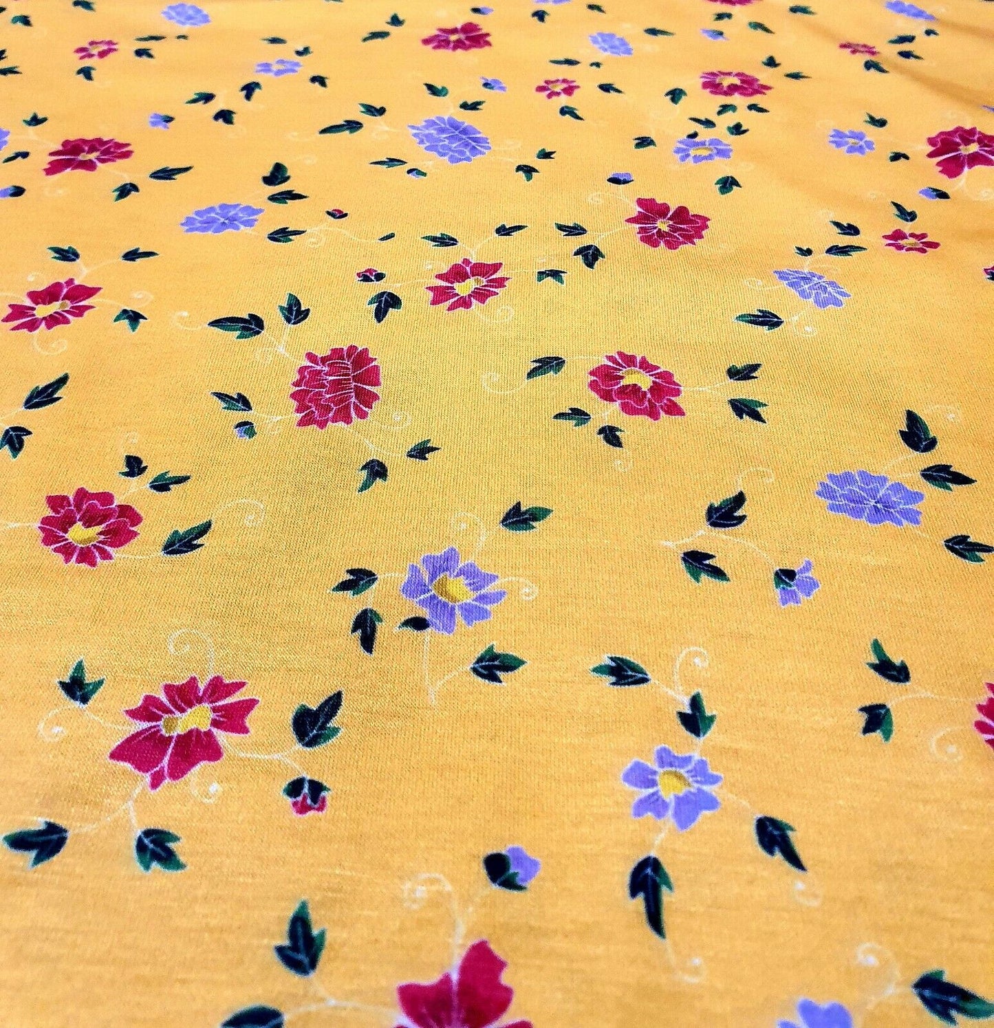 Mustard Floral Print Spun Poly Stretch Fabric - T9 Fabrics