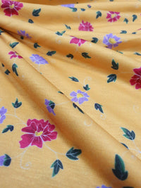 Mustard Floral Print Spun Poly Stretch Fabric - T9 Fabrics