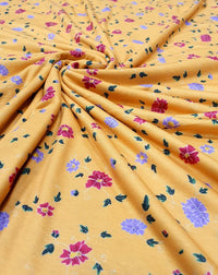 Mustard Floral Print Spun Poly Stretch Fabric - T9 Fabrics