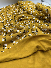 Mustard White Floral Print Viscose Elastane Fabric - T9 Fabrics