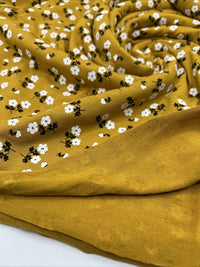 Mustard White Floral Print Viscose Elastane Fabric - T9 Fabrics