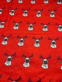 Naughty Pug Print Soft Spun Poly Stretch Fabric - T9 Fabrics