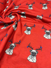 Naughty Pug Print Soft Spun Poly Stretch Fabric - T9 Fabrics