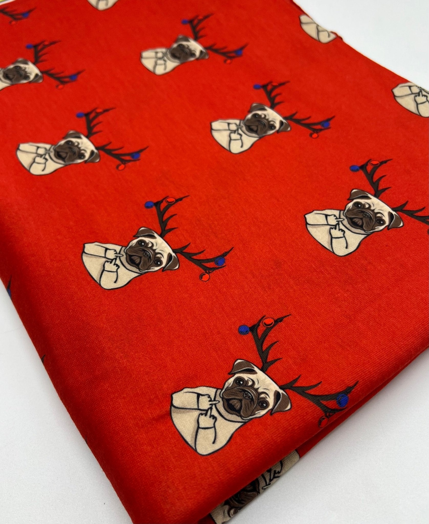 Naughty Pug Print Soft Spun Poly Stretch Fabric - T9 Fabrics