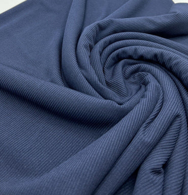 Navy 2X1 Fine Rib Stretch Fabric - T9 Fabrics