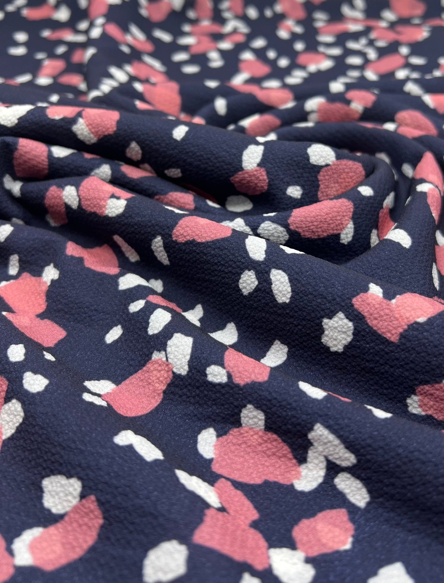 Navy Animal Print Lightweight Bubble Crepe Fabric - T9 Fabrics