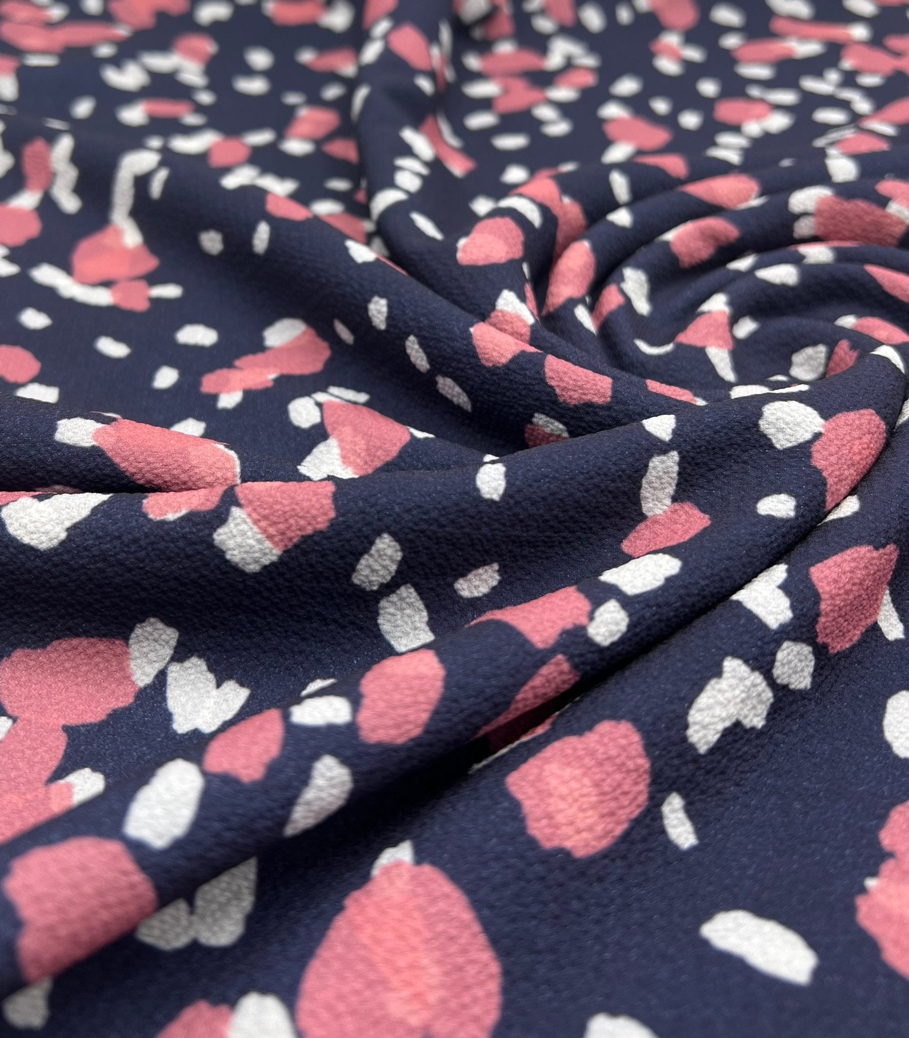 Navy Animal Print Lightweight Bubble Crepe Fabric - T9 Fabrics