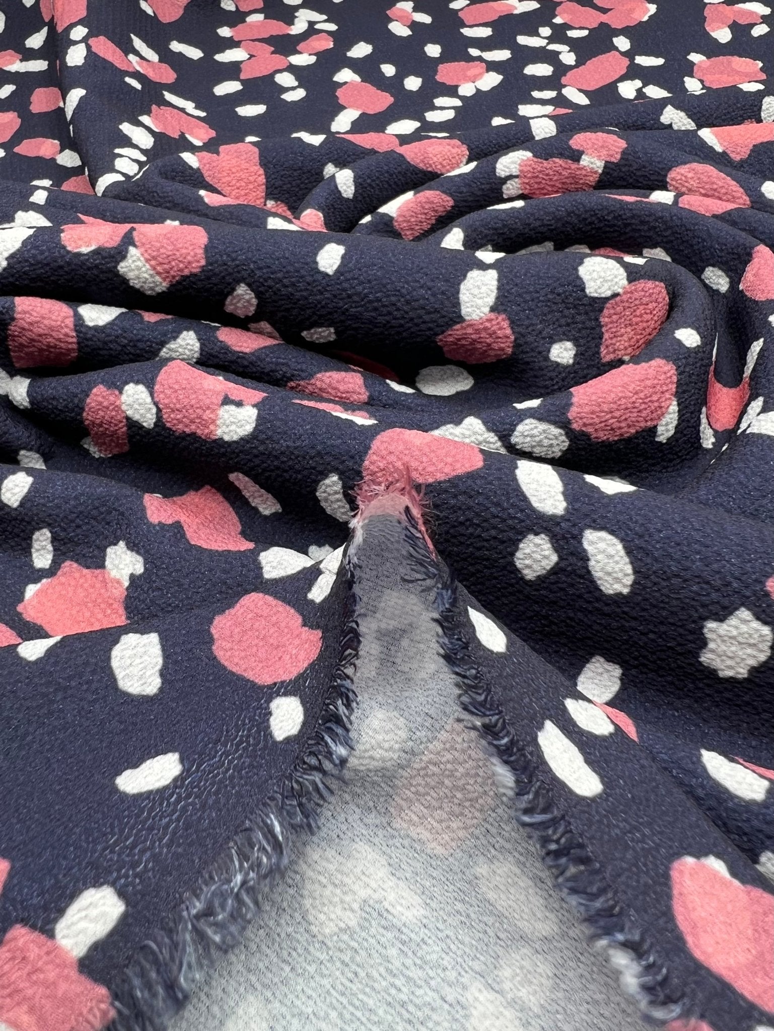Navy Animal Print Lightweight Bubble Crepe Fabric - T9 Fabrics
