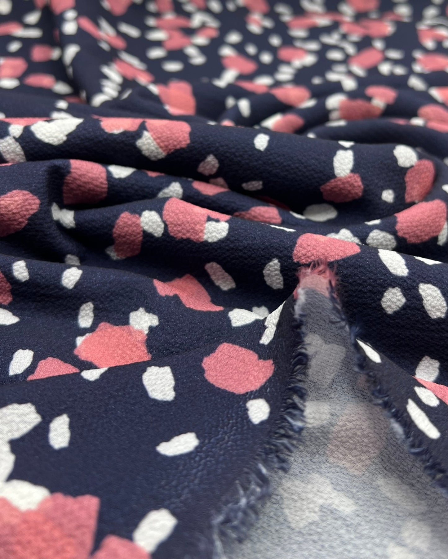 Navy Animal Print Lightweight Bubble Crepe Fabric - T9 Fabrics