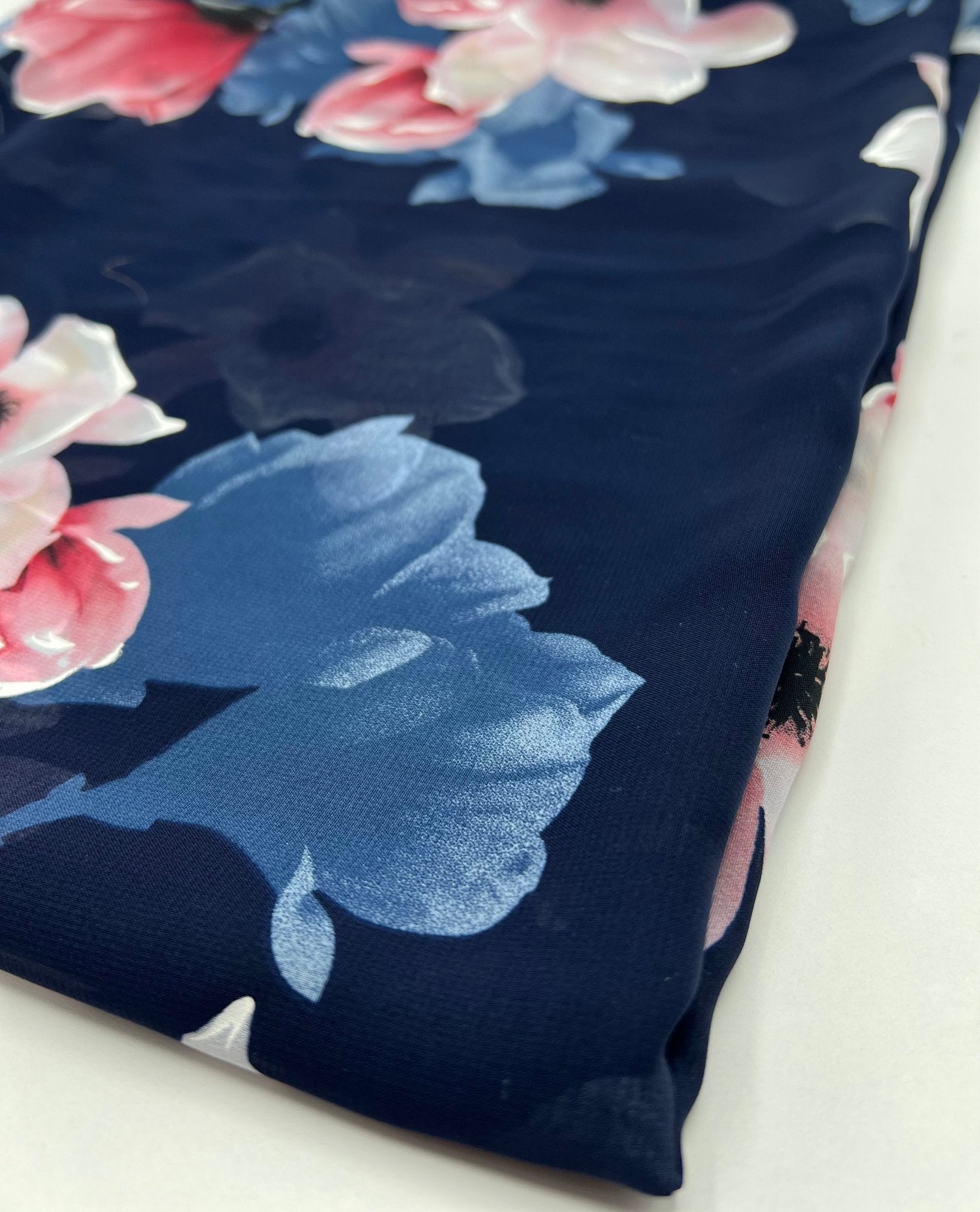 Navy Blooms Floral Printed Chiffon Dress Fabric - T9 Fabrics