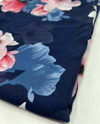 Navy Blooms Floral Printed Chiffon Dress Fabric - T9 Fabrics