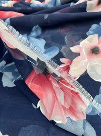 Navy Blooms Floral Printed Chiffon Dress Fabric - T9 Fabrics
