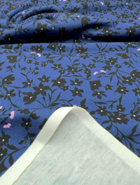 Navy Blue Ditsy Floral Print Viscose Elastane 4 Way Stretch Fabric - T9 Fabrics