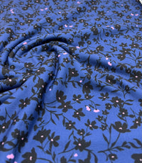 Navy Blue Ditsy Floral Print Viscose Elastane 4 Way Stretch Fabric - T9 Fabrics