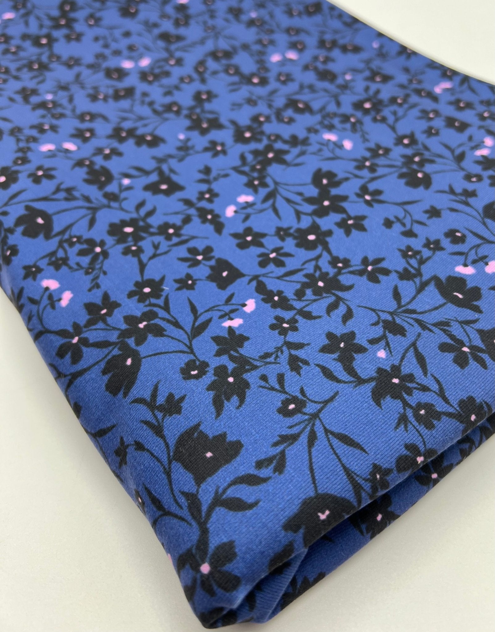 Navy Blue Ditsy Floral Print Viscose Elastane 4 Way Stretch Fabric - T9 Fabrics