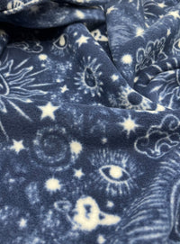 Navy Celestial Printed Anti - Pil Polar Fleece Fabric Blanket Loungewear - T9 Fabrics