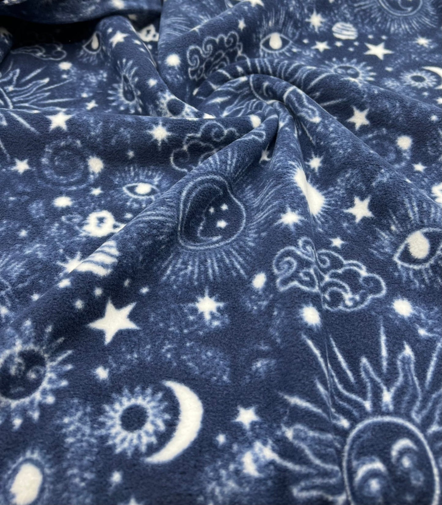 Navy Celestial Printed Anti - Pil Polar Fleece Fabric Blanket Loungewear - T9 Fabrics