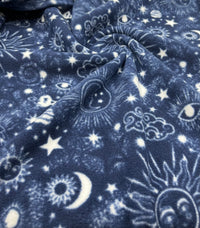 Navy Celestial Printed Anti - Pil Polar Fleece Fabric Blanket Loungewear - T9 Fabrics