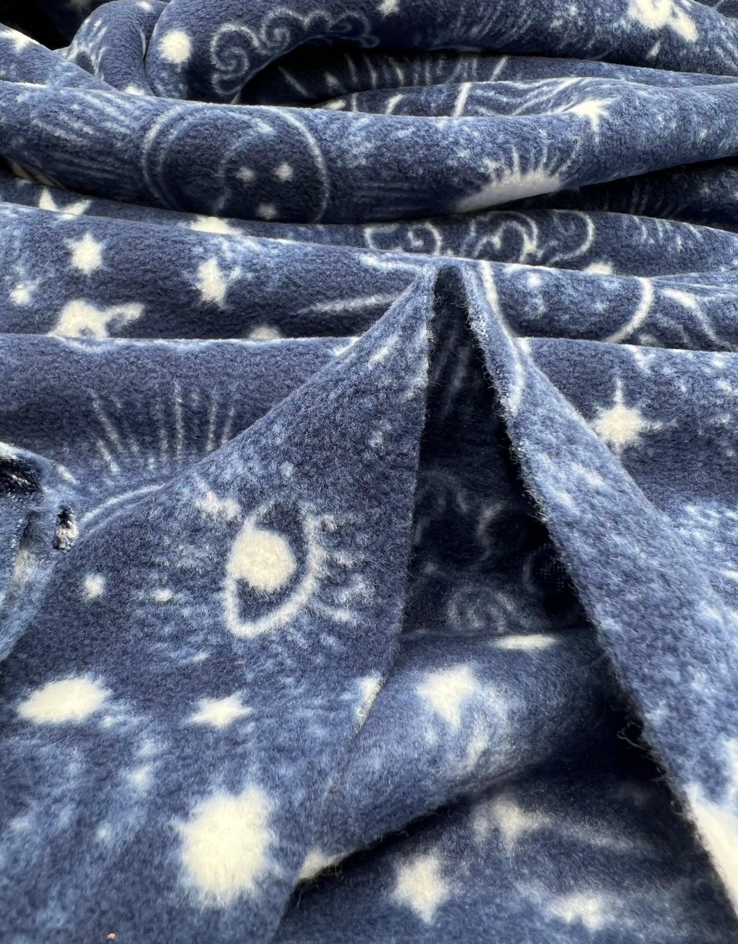 Navy Celestial Printed Anti - Pil Polar Fleece Fabric Blanket Loungewear - T9 Fabrics